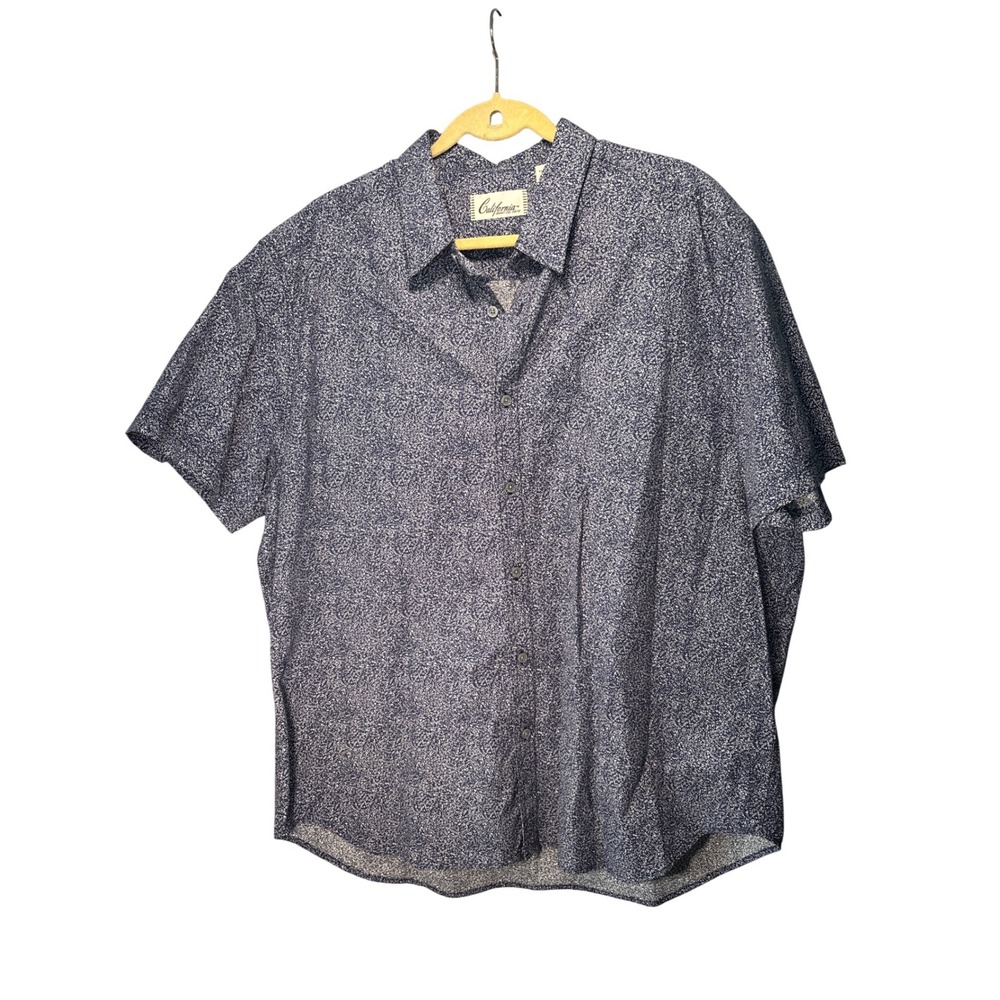 California Shirt Co 1976 Mens XL-SH Navy Blue White Micro Print Cotton